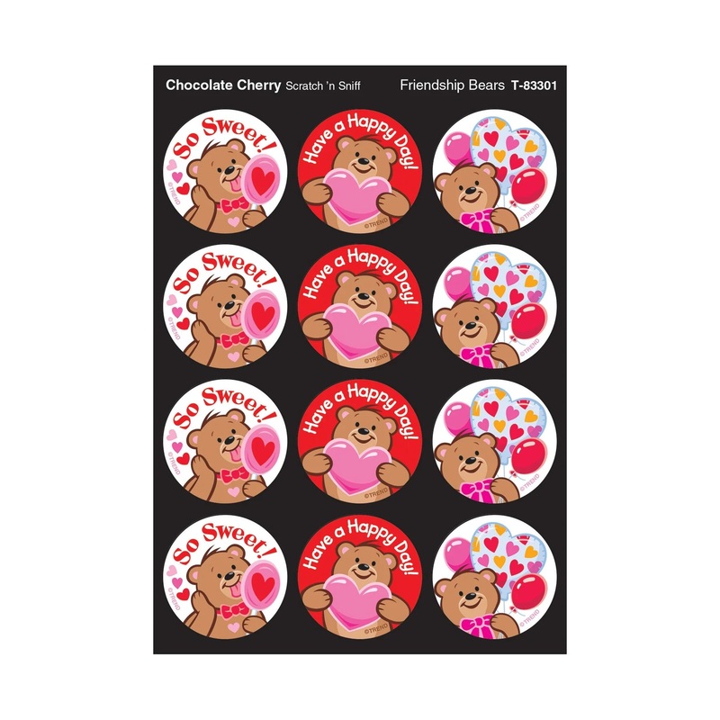 Friendship Bears, Chocolate Cherry scent Scratch ‘n Sniff Stinky Stickers  Large Round