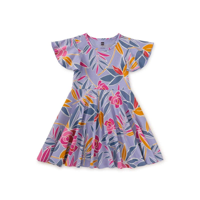 Tea Collection Flutter Sleeve Twirl Dress – Tropical Gardenia