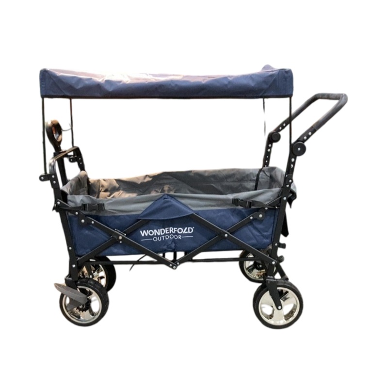 Wonderfold S4 Push & Pull Premium Utility Folding Wagon with Canopy, Navy, S Series
