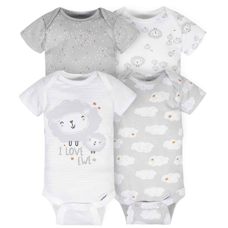 4-Pack Baby Neutral Sheep Short Sleeve Onesies Bodysuits