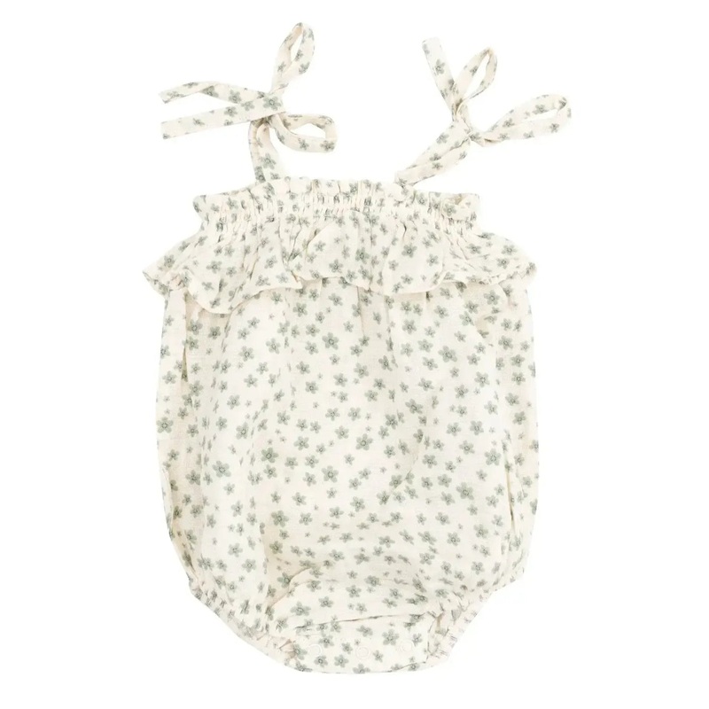 Angel Dear – Organic Ruffle Bubble Romper – Jadeite Flower