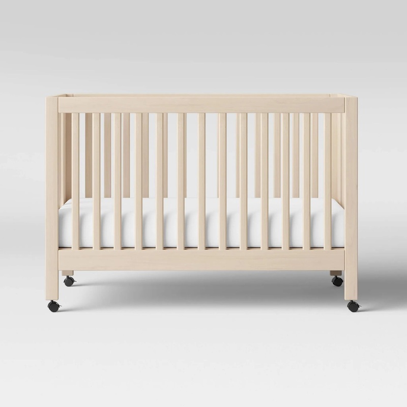Maki Full-Size Folding Crib with Toddler Rail – Washed Natural