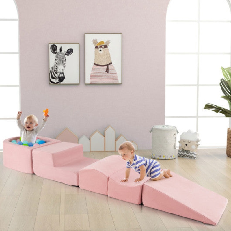 5-Piece Climb and Crawl Playset With Ball Pit for Kids-Pink