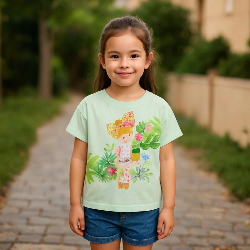 Girls Cotton T-Shirt – Flower Print
