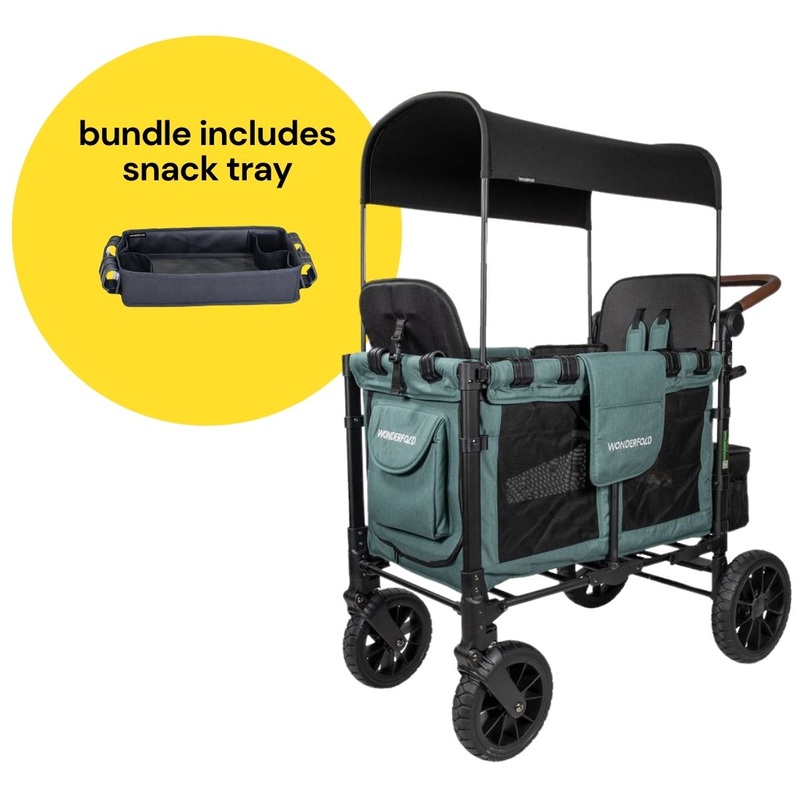 Wonderfold W2 Luxe Multifunctional Double (2 seater) Stroller Wagon + Snack Tray Bundle – Hunter Green (Albee Exclusive)
