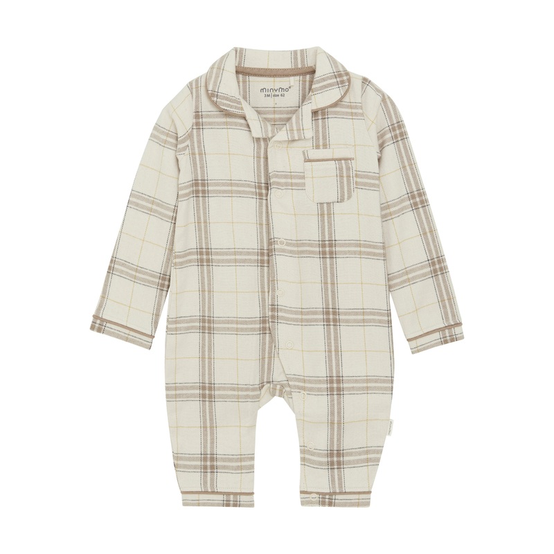 Minymo – Organic Button-Up Romper – Cream Plaid