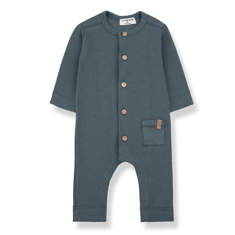 1+ In The Family – Ribbed Button-Up Romper – Petrol