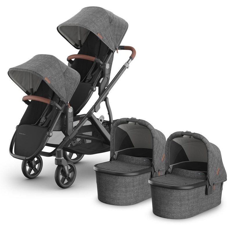 UPPAbaby Vista V3 Twin Stroller with RumbleSeat V3 + Bassinet Bundle – Greyson