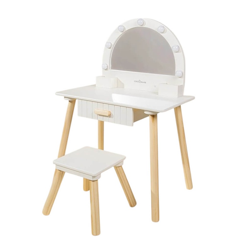 Wooden Play Vanity with Lighted Mirror & Stool