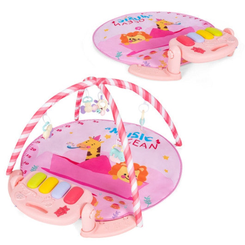 Baby Activity Play Piano Gym Mat With 5 Hanging Sensory Toys-Pink