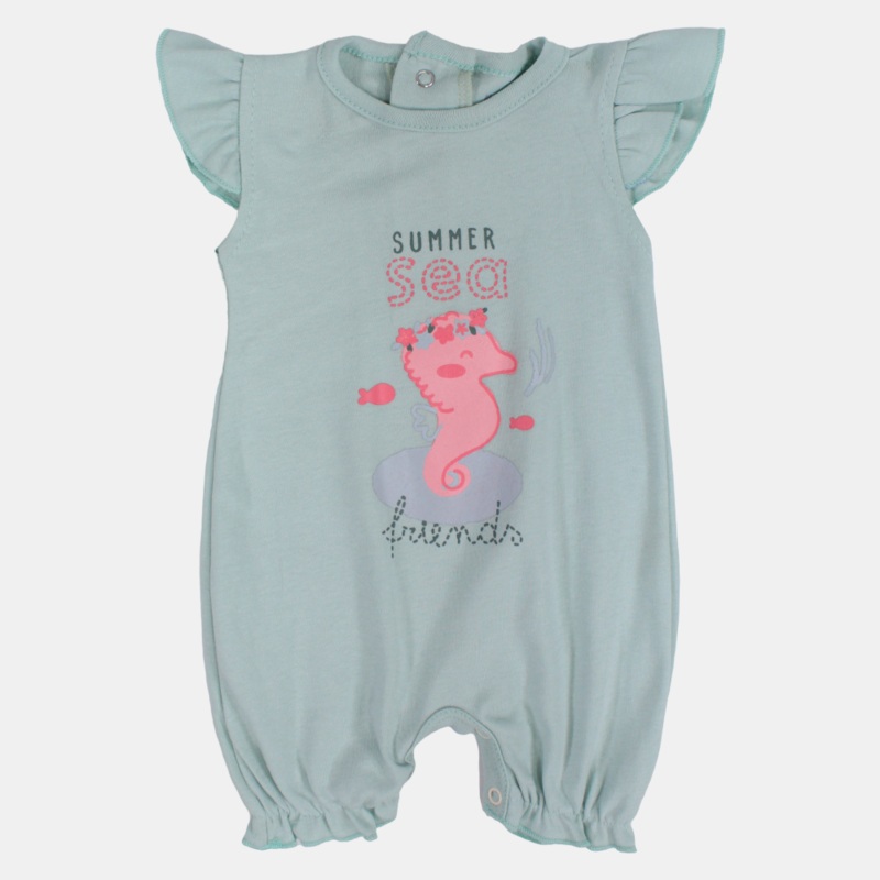 Baby Girls Cotton Romper  Mint with Summer Sea Friends Design