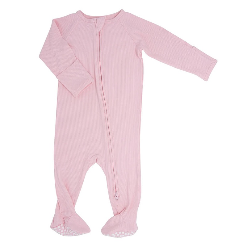 Zipper Footie Perfect Pink Ribbed