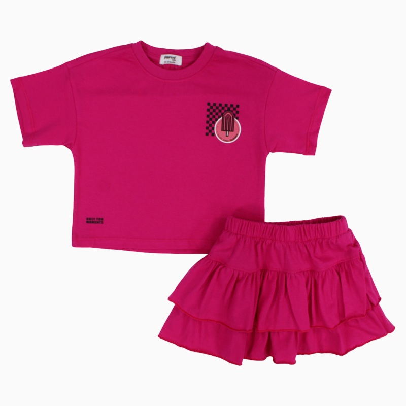 Baby Girls Cotton Outfit Set  Fuchsia Short Sleeves