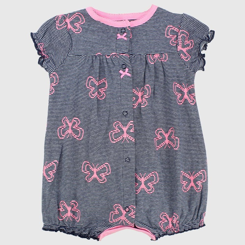 Pink Butterflies Ruffled Shoulders Romper