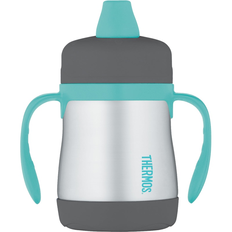 Thermos Foogo Leak-Proof Stainless Steel Soft Spout Sippy Cup – 7 Ounce – Charcoal/Teal