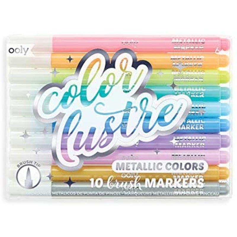 Ooly Color Lustre Metallic Brush Markers – Set of 10