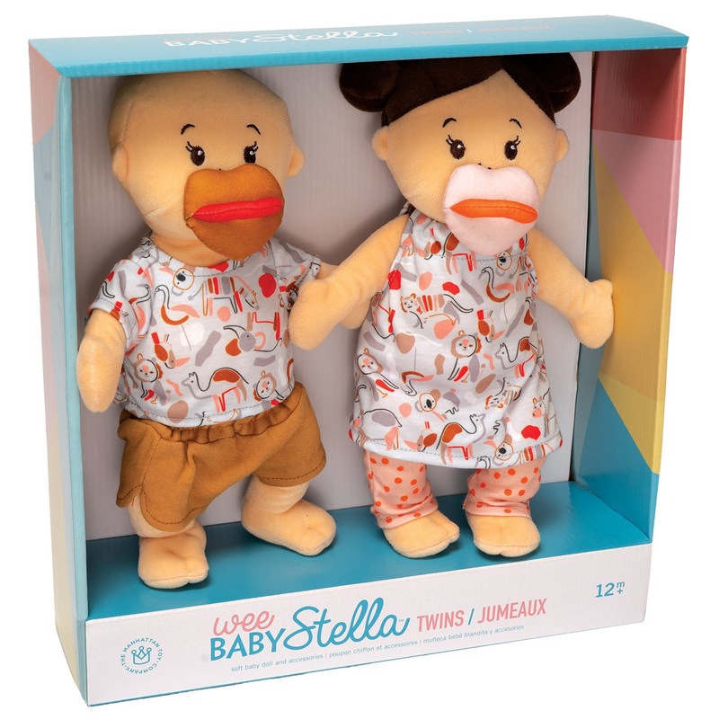 Wee Baby Stella Twins – Peach with Brown Hair