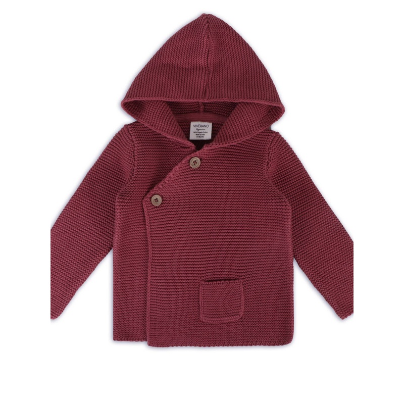 Hooded Button & Pocket Sweater – Berry 3-6m