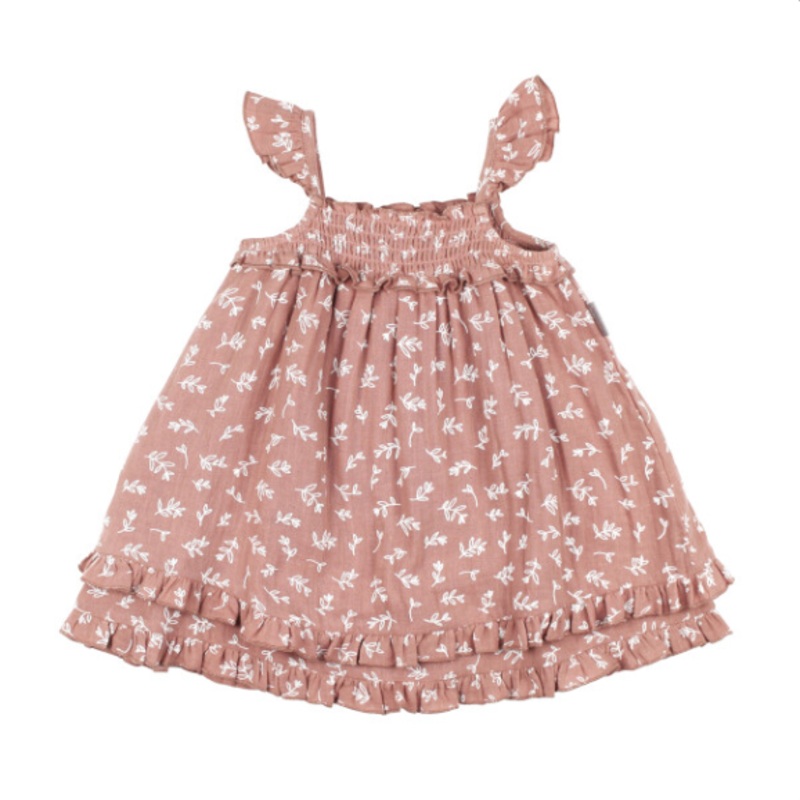 Kids’ Organic Muslin Summer Dress – Desert Rose Leaves 2T