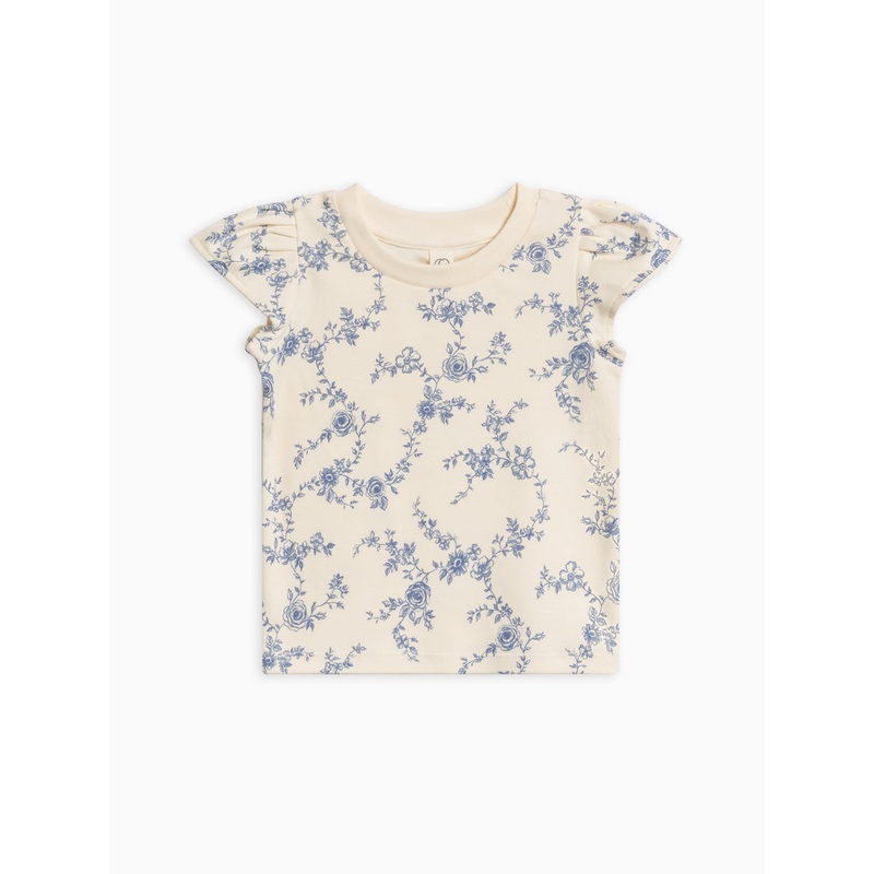 Organic Pearl Petal Sleeve Tee- Serena Floral / Rain 2T