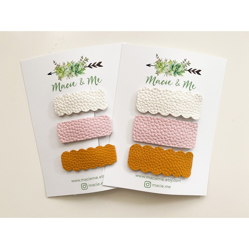 Set of 3 Snap Clips – Ivory, Pink, and Mustard