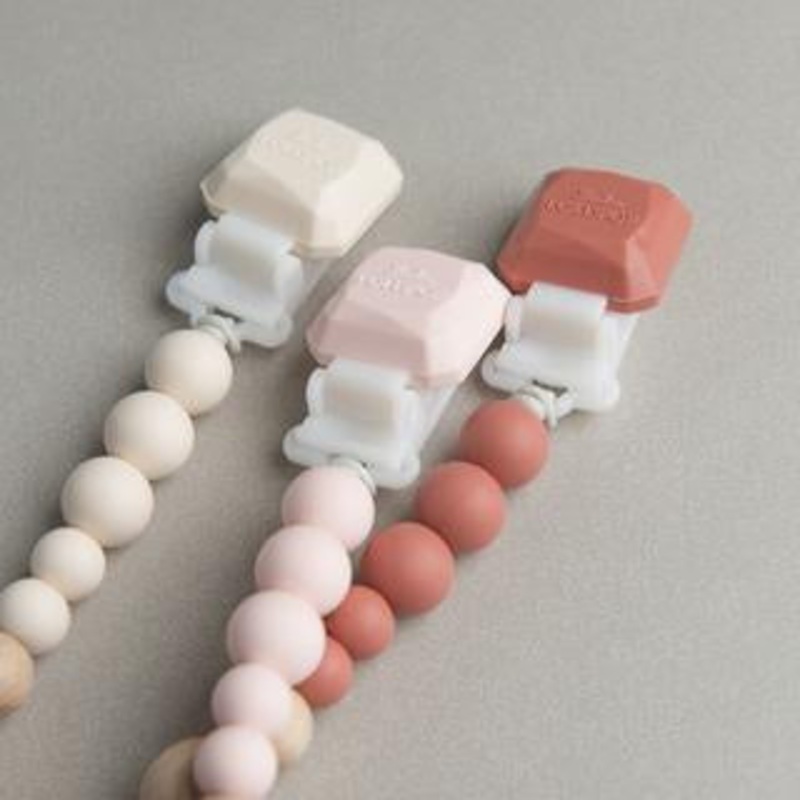 Color Pop Silicone and Wood Pacifier Clip – Various Pink Quartz