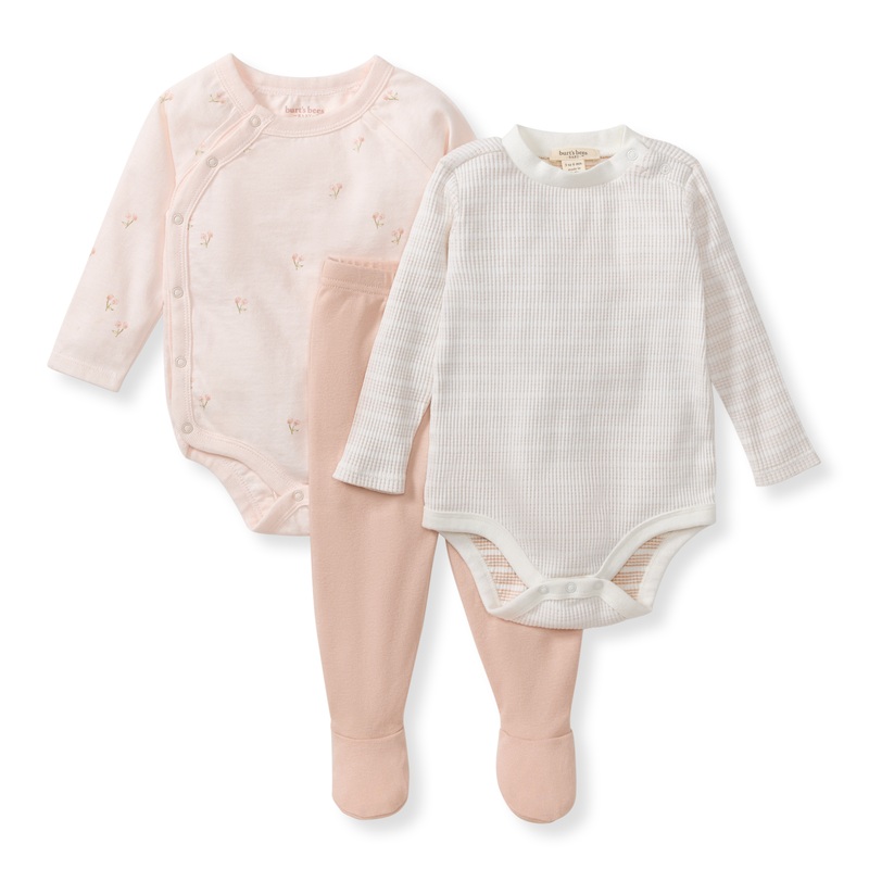 Ditsy Floret 3 Piece Bodysuit and Pant Set –  Agate Rose NB