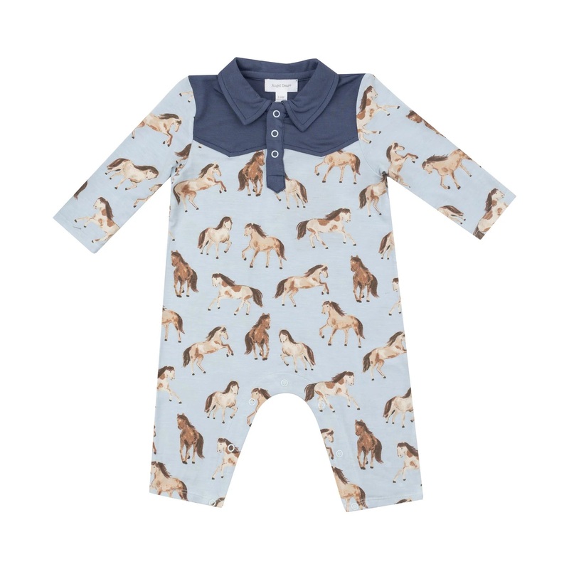 Long Sleeve Cowboy Romper – Horses 3-6m