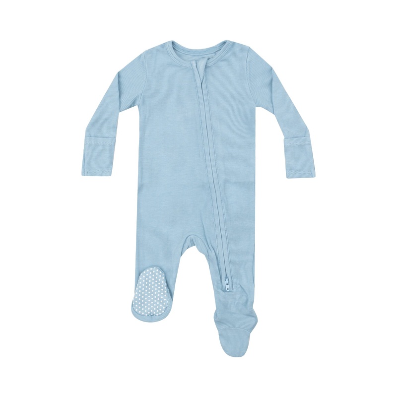 Ribbed Bamboo Zipper Footie – Dream Blue NB
