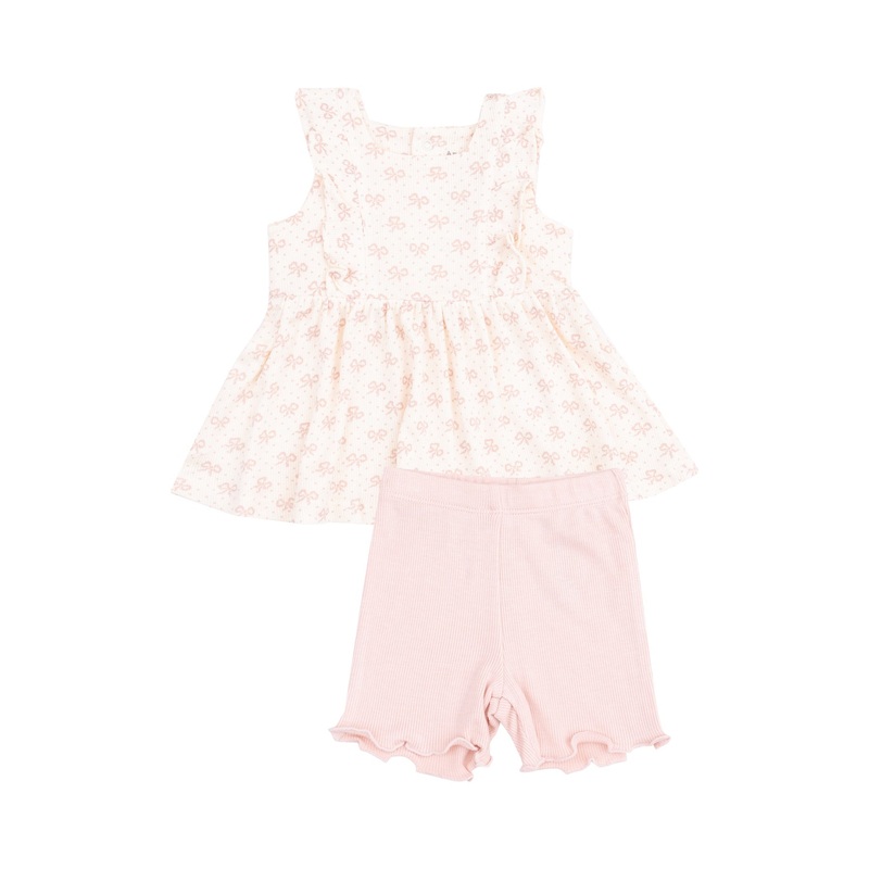 Square Neck Ruffle Tank and Bike Short – Vintage Mini Bow 3-6m