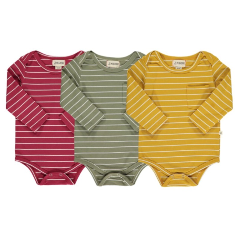 TELLICO Triple Pack Onsies and Tees – Burgundy/Sage/Gold Wide Stripe 0-3m