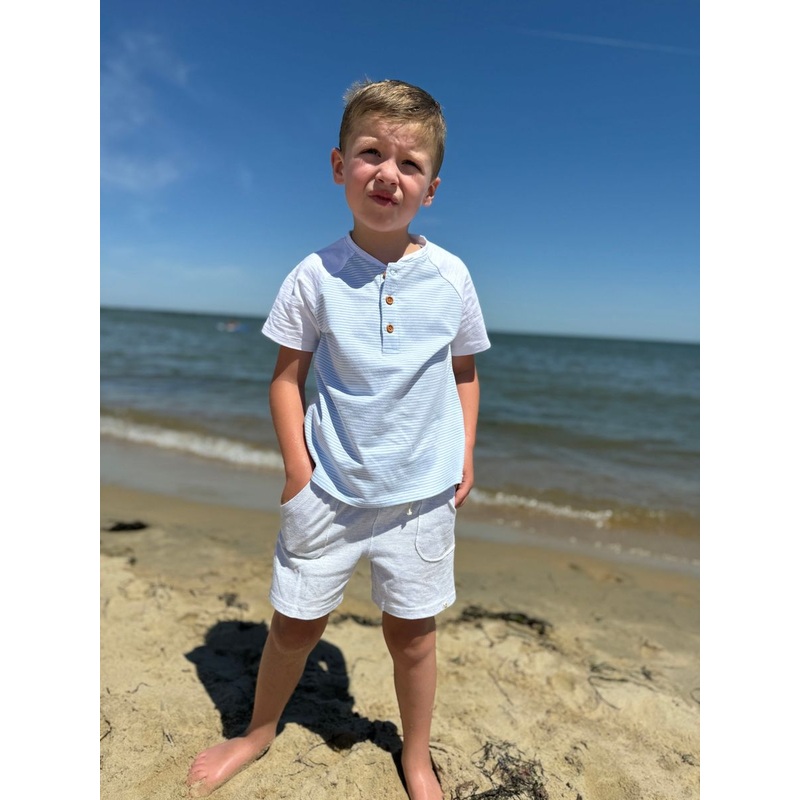 Beacon Raglan Block Henley – Blue/White Stripe 2-3Y