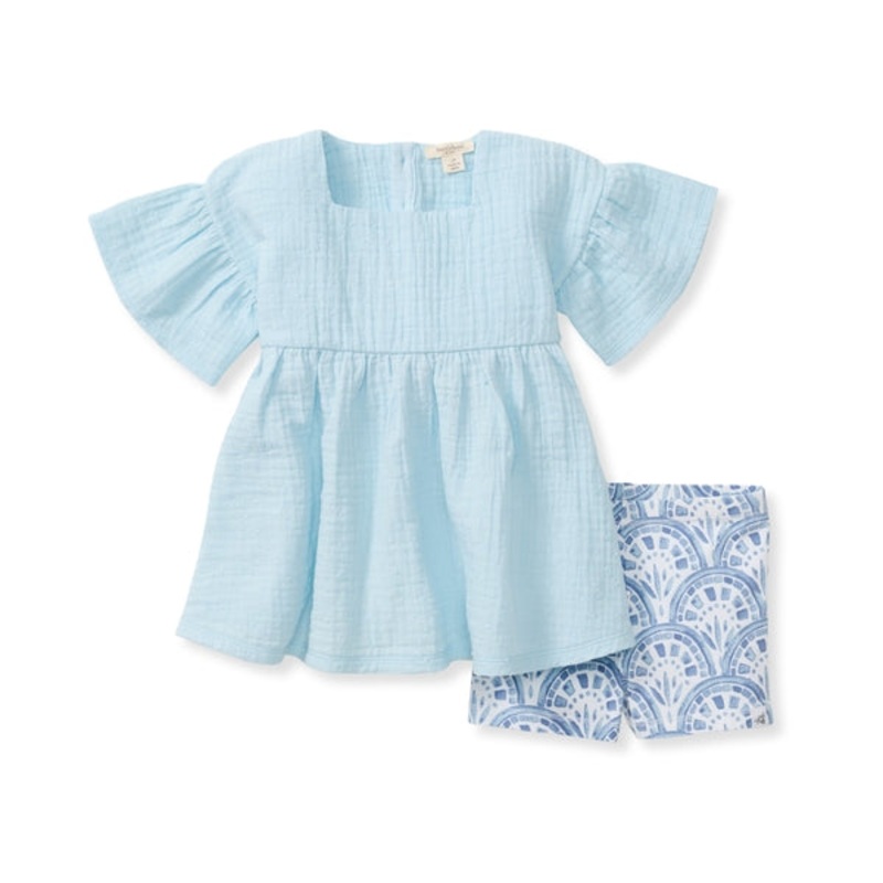 Dotted Organic Muslin Baby Girl Top & Shorts Set – Blue Herizon 12m