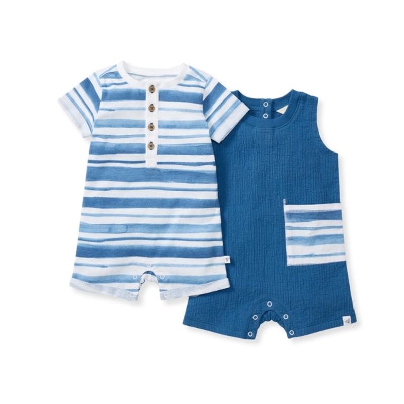 2 Pack Watercolor Stripe Baby Boy Romper Set 0-3m