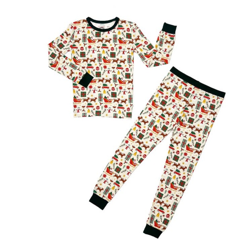 Bamboo Two Piece Long Sleeve Pajamas – Holiday Vintage Christmas 2T