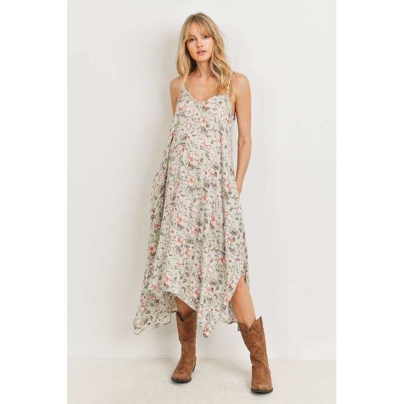 Floral Spaghetti Strap Maternity Midi Slip Dress – Sage S