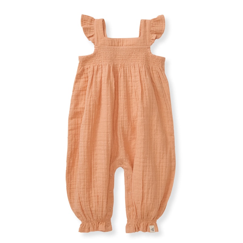 Dotted Muslin Jumpsuit – Peach Puff 0-3m