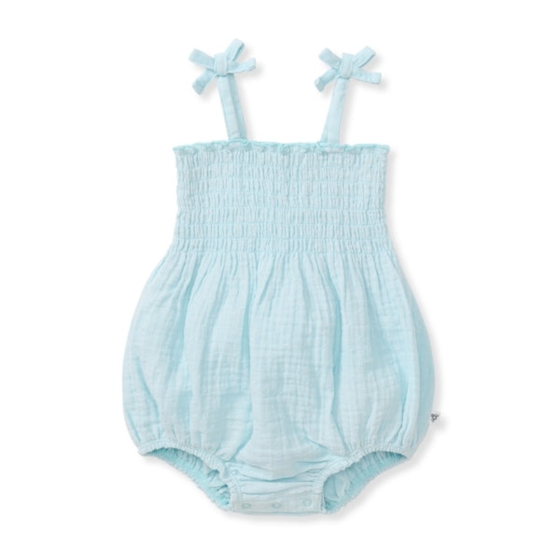 Dotted Muslin Organic Baby Girl Romper – Blue Herizon 0-3m