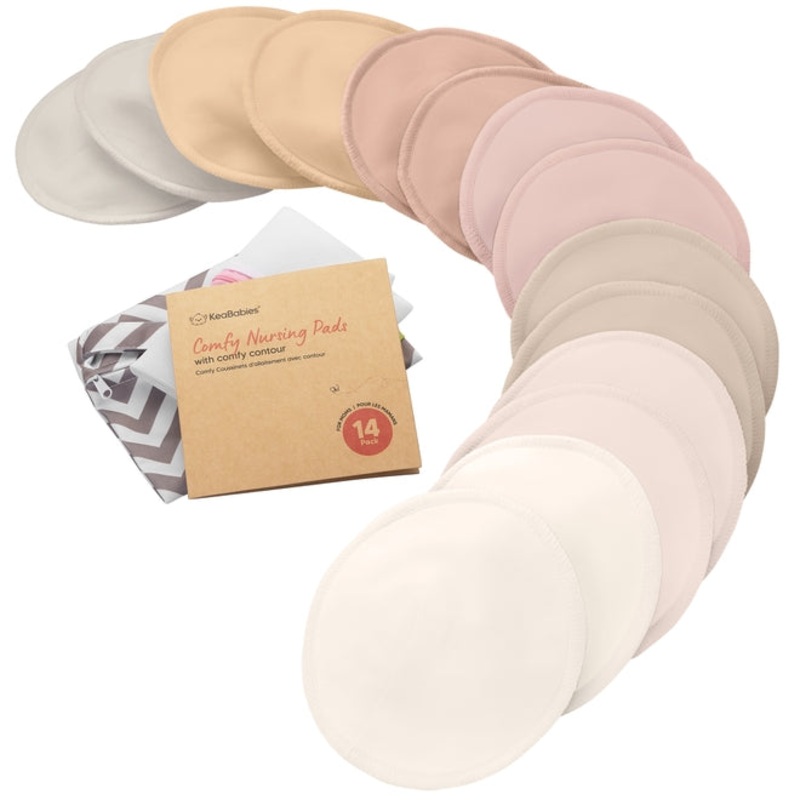 14PK Comfy Nursing Pads – Reusable – Neutrals Medium 3.9″