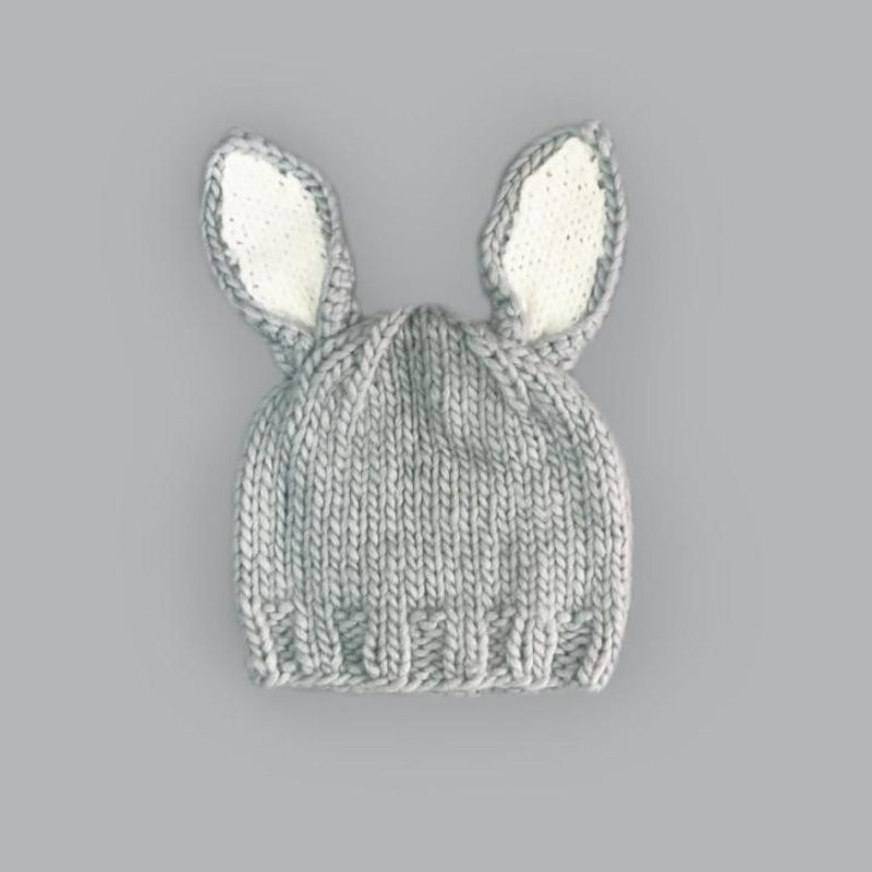 Bailey Bunny Knit Hat – Gray With White Ears Newborn (0-3m)