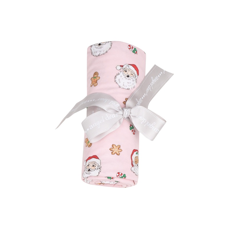 Bamboo Swaddle Blanket – Pink Vintage Santas with Gingerbread