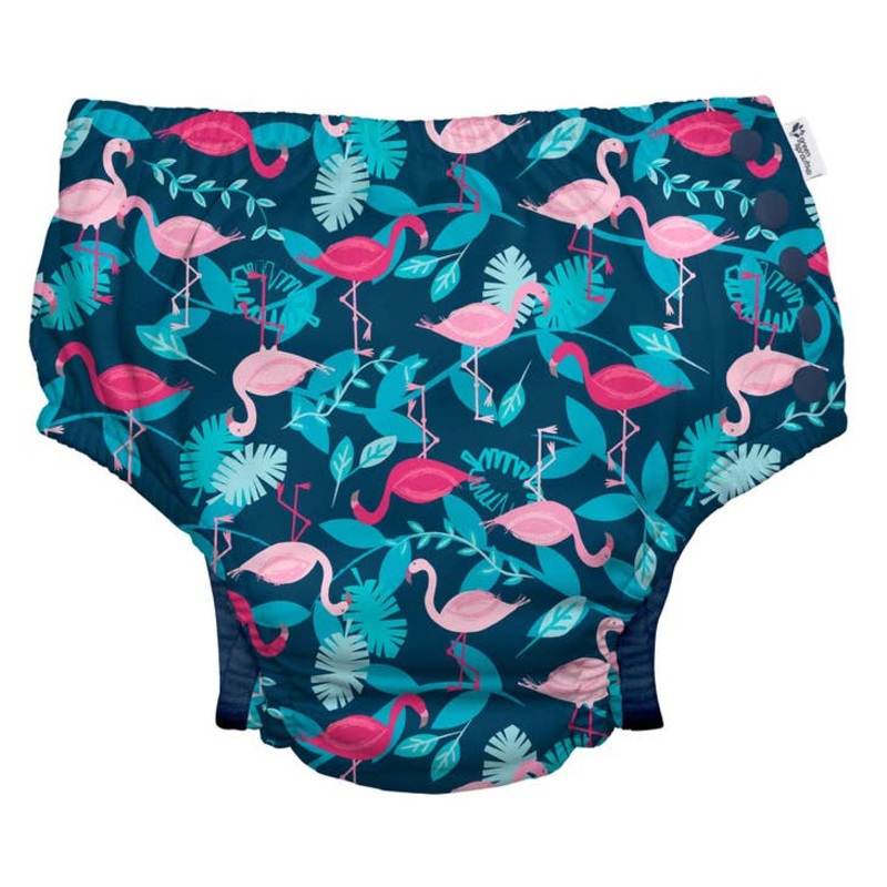 Eco Snap Reusable Swimsuit Diaper – Navy Flamingos 6m