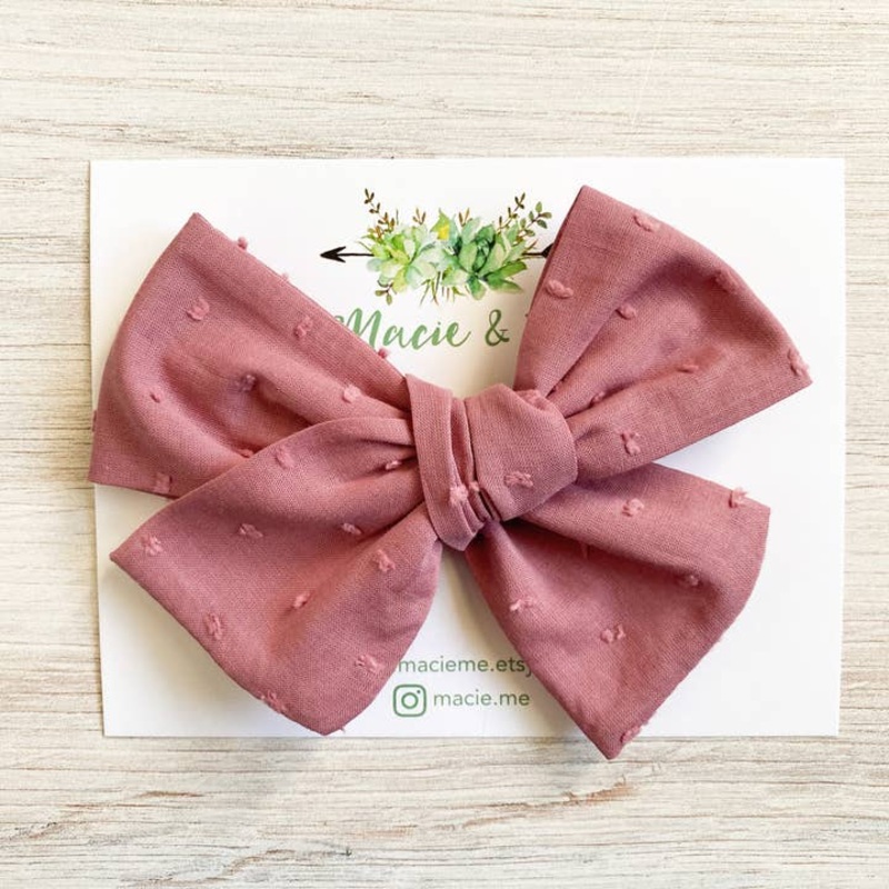 Rose Swiss Dot Oversized Schoolgirl Bow (Clip)
