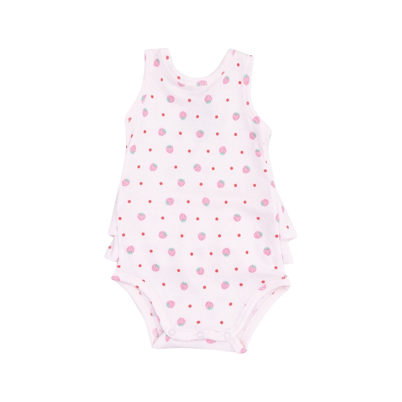 Ruffle Tank Bubble – Strawberry Swiss Dot 0-3m