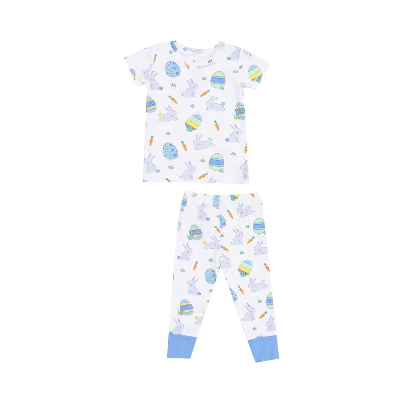 Short Sleeve Bamboo Loungewear Set – Easter Bunnies Blue 18-24m