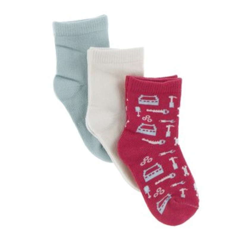 Sock Set (Natural, Spring Sky, Red Flag Construction) 0-6m