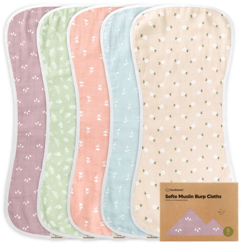 Softe Muslin Baby Burp Cloths Blooms – Set of 5