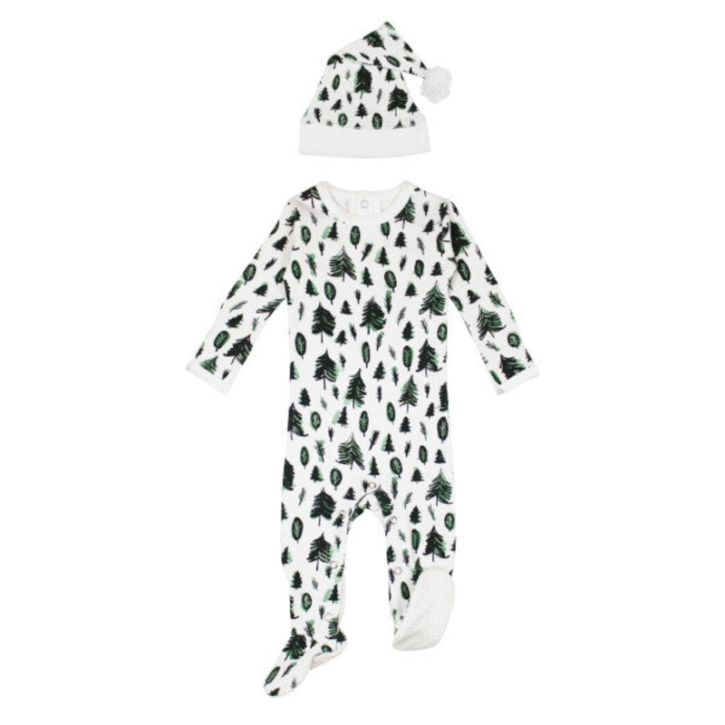 Organic Cotton Footie & Cap Set – Oh Christmas Tree Preemie/NB