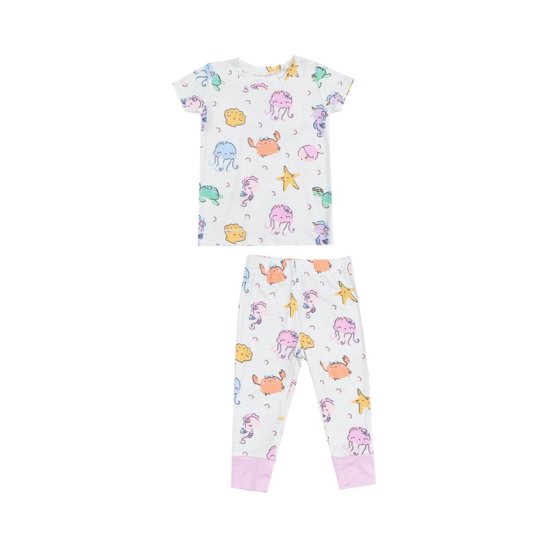 Short Sleeve Bamboo Loungewear Set – Cutie Sea Creatures 2T