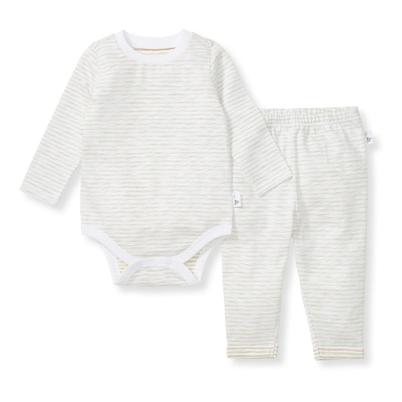 Slub Stripe Baby Neutral Bodysuit Set – Mossy Green Newborn